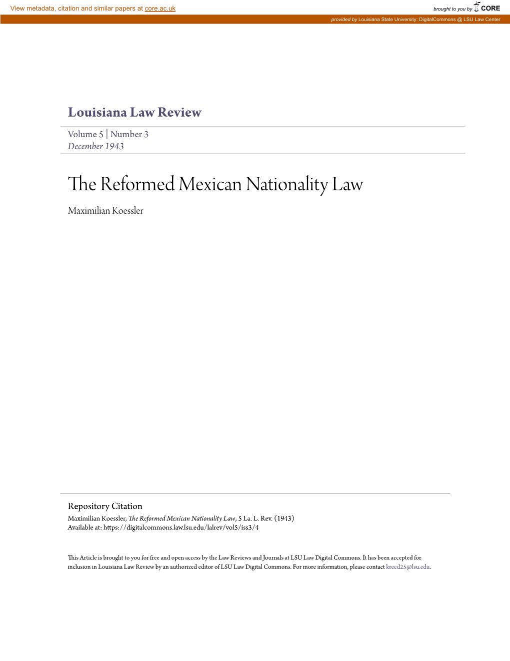 The Reformed Mexican Nationality Law Maximilian Koessler
