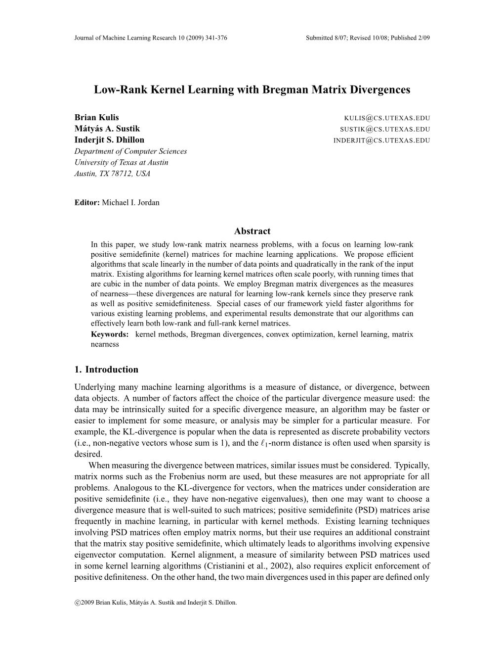 Low-Rank Kernel Learning with Bregman Matrix Divergences