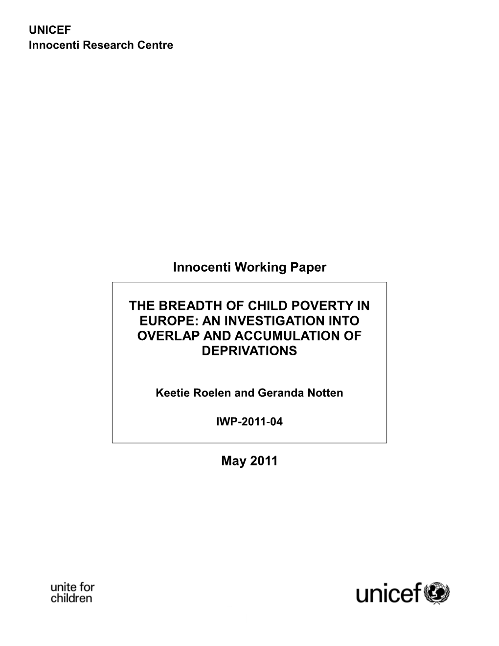 May 2011 the BREADTH of CHILD POVERTY IN