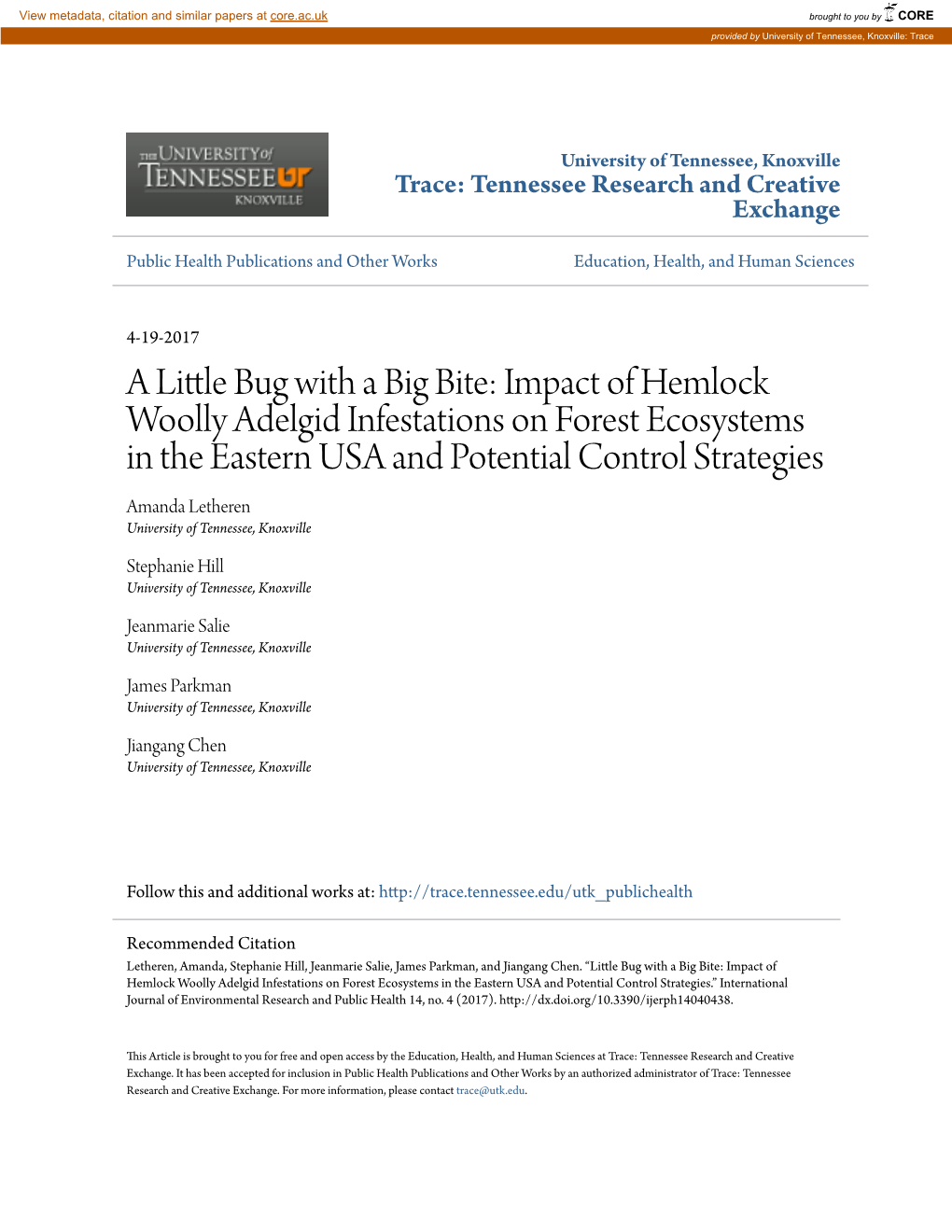 Impact of Hemlock Woolly Adelgid Infestations on Forest