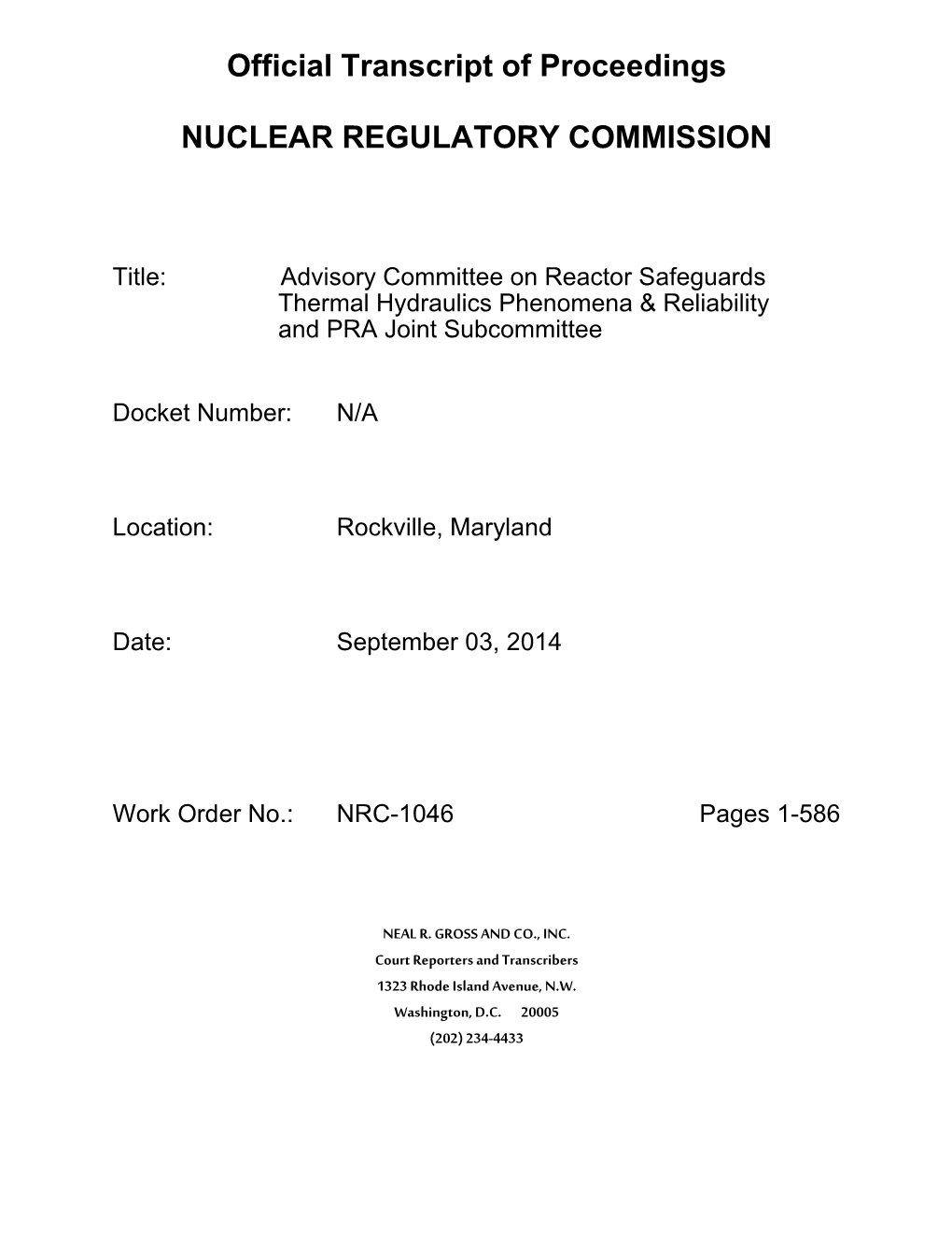 Transcript of the Advisory Committee on Reactor Safeguards Thermal