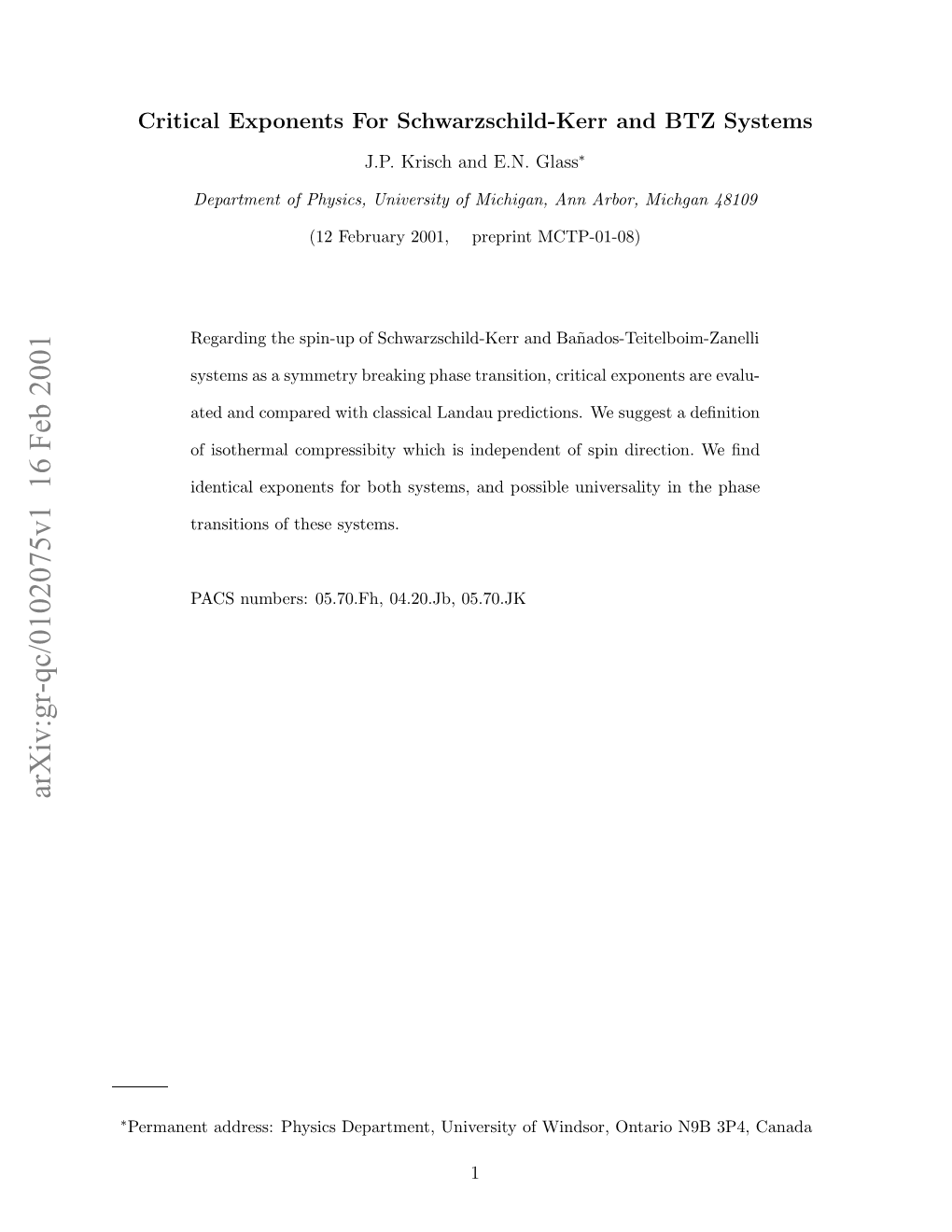 Critical Exponents for Schwarzschild-Kerr and BTZ Systems