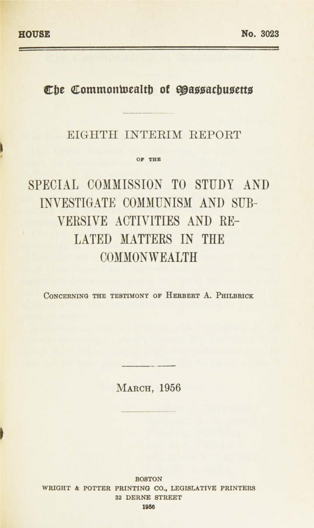 And Sub- Versive Activities and Re- Lated Matters in the Commonwealth