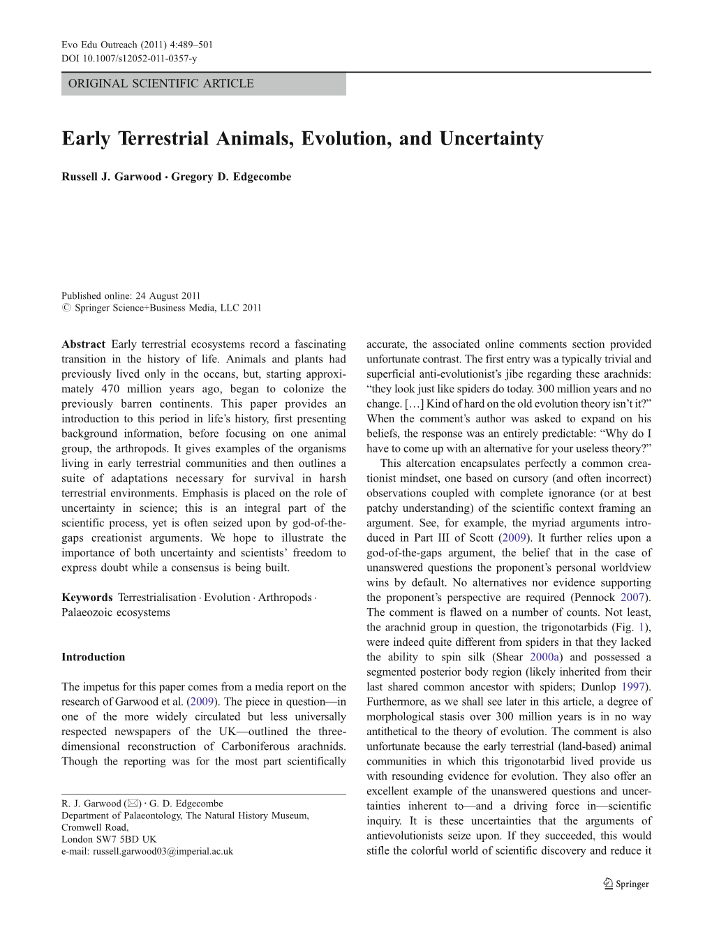 Early Terrestrial Animals, Evolution, and Uncertainty