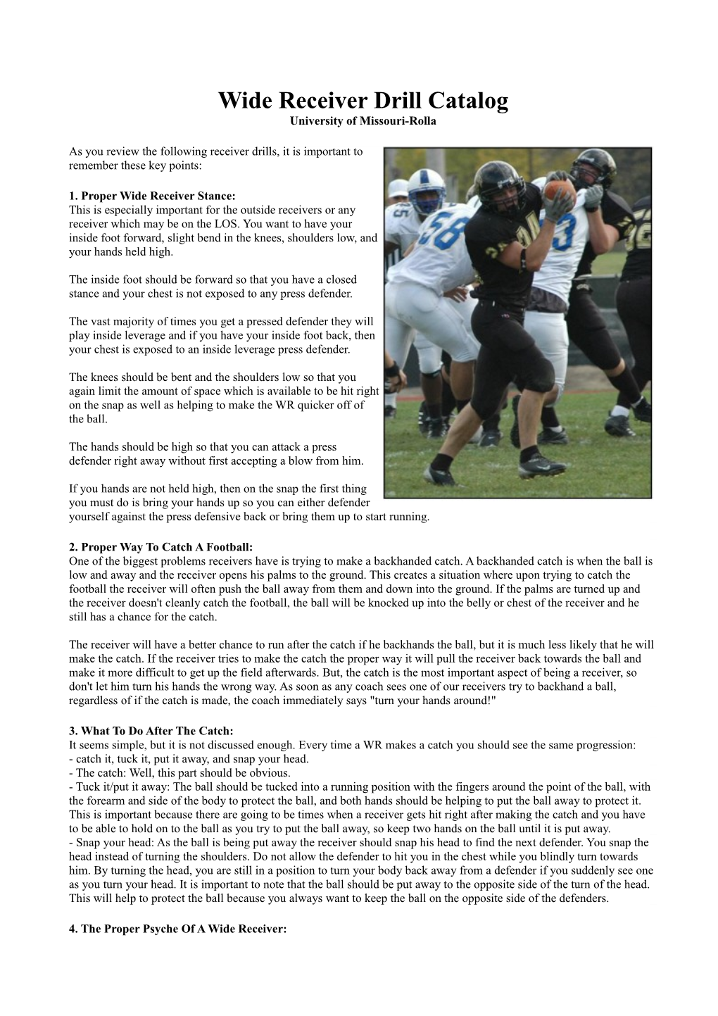 Wide Receiver Drill Catalog University of Missouri-Rolla