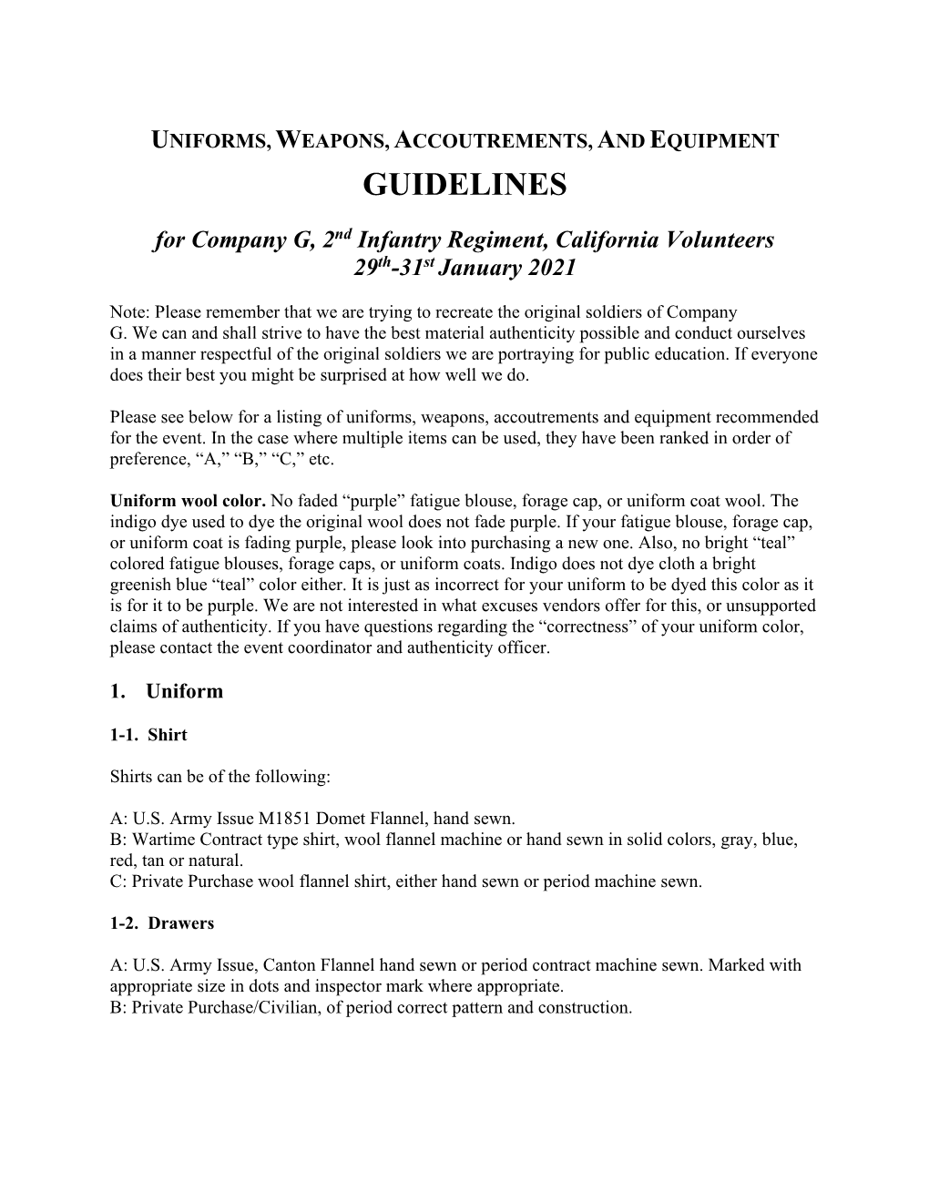 Uniform and Equipment Guidelines