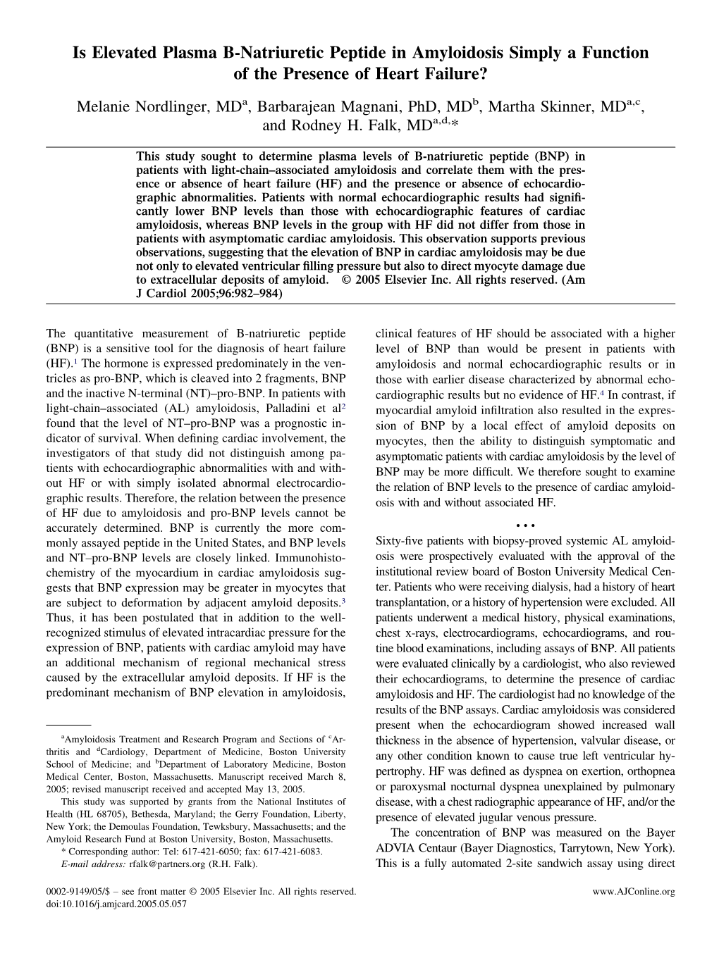 Is Elevated Plasma B-Natriuretic Peptide in Amyloidosis Simply A