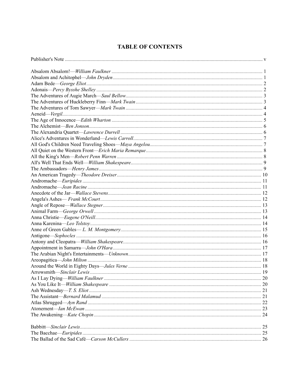 Table of Contents