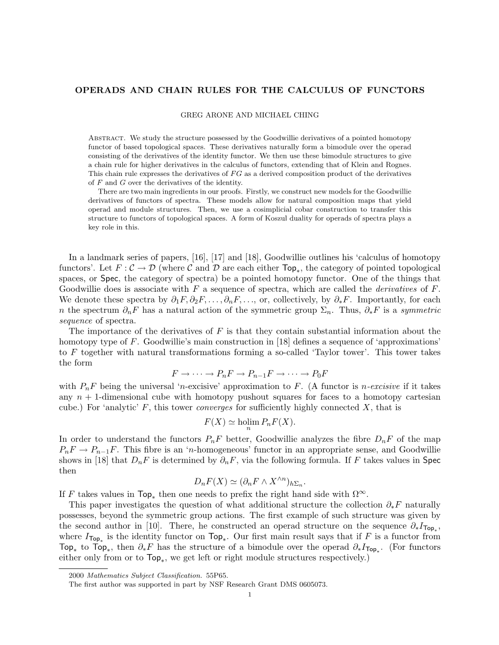 Operads and Chain Rules for Calculus of Functors