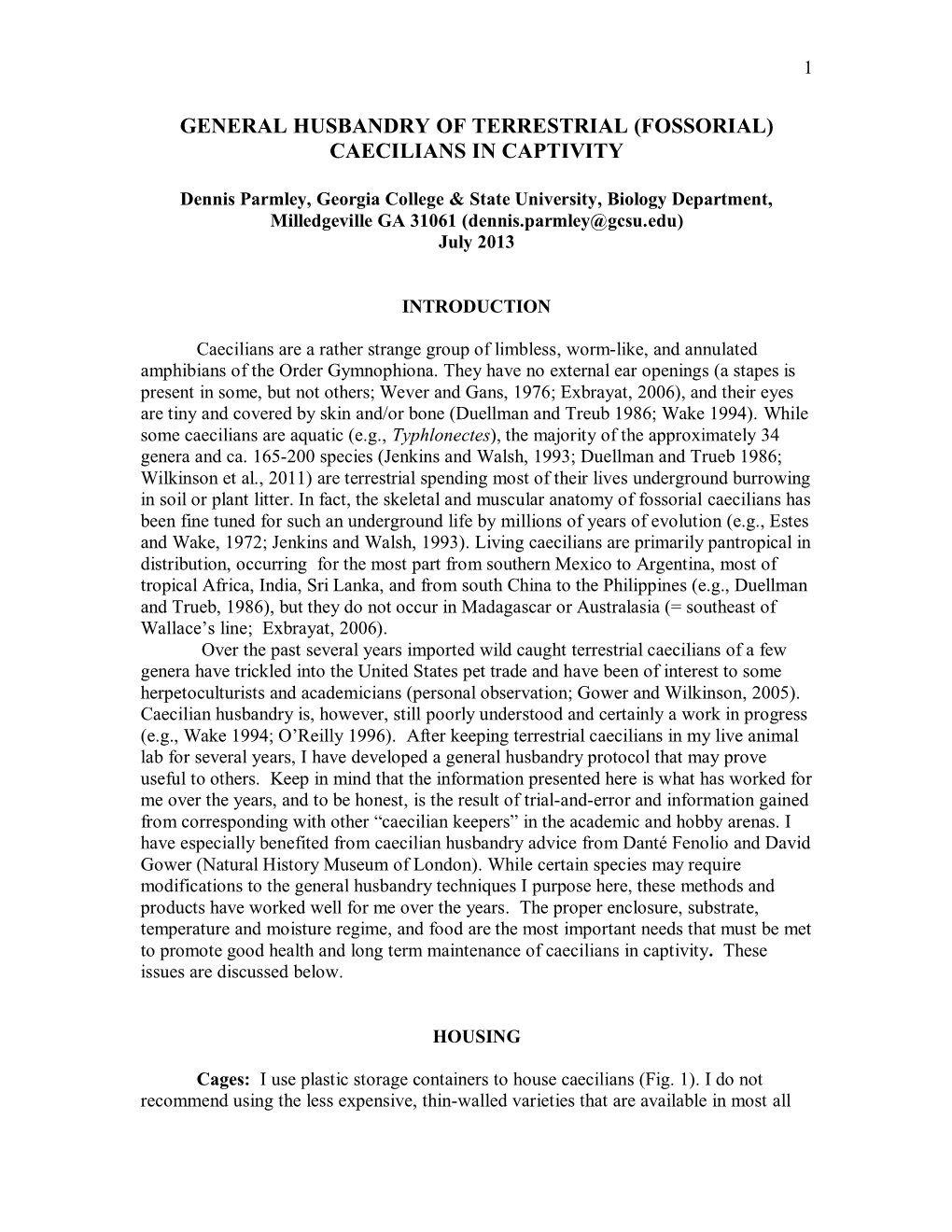 General Husbandry of Terrestrial (Fossorial) Caecilians in Captivity