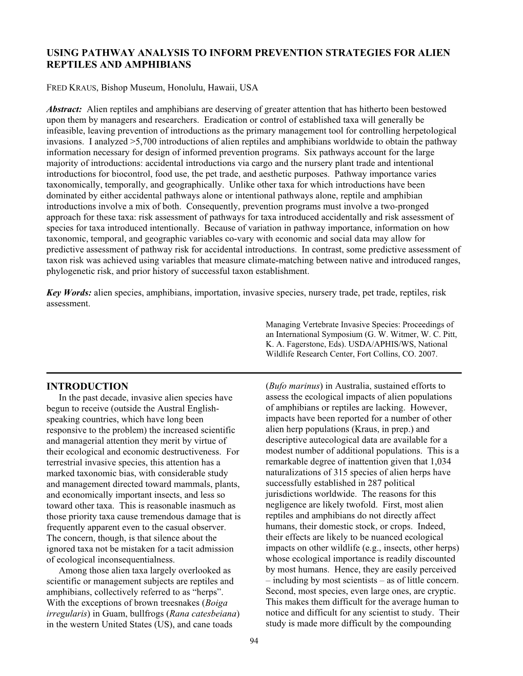 Using Pathway Analysis to Inform Prevention Strategies for Alien Reptiles and Amphibians