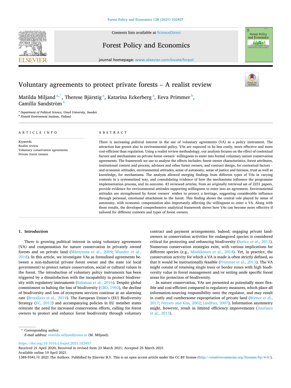 Voluntary Agreements to Protect Private Forests – a Realist Review