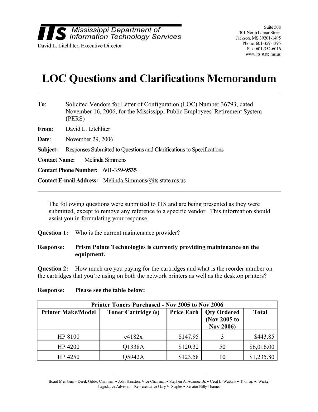 Memorandum for General RFP Configuration s9