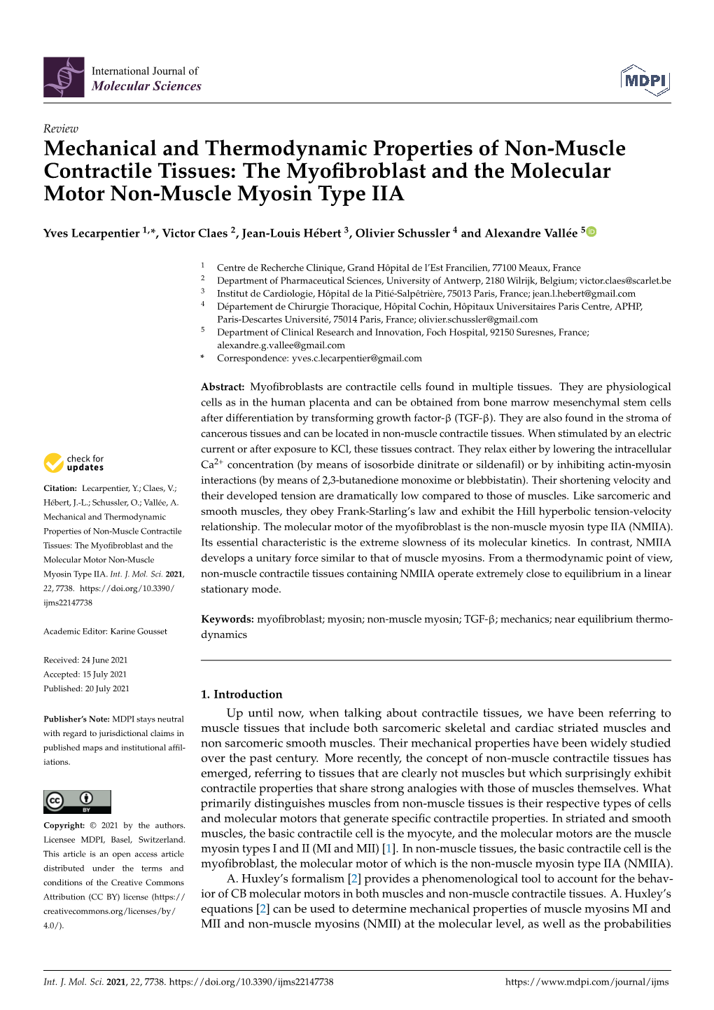 Mechanical and Thermodynamic Properties of Non-Muscle Contractile Tissues: the Myoﬁbroblast and the Molecular Motor Non-Muscle Myosin Type IIA