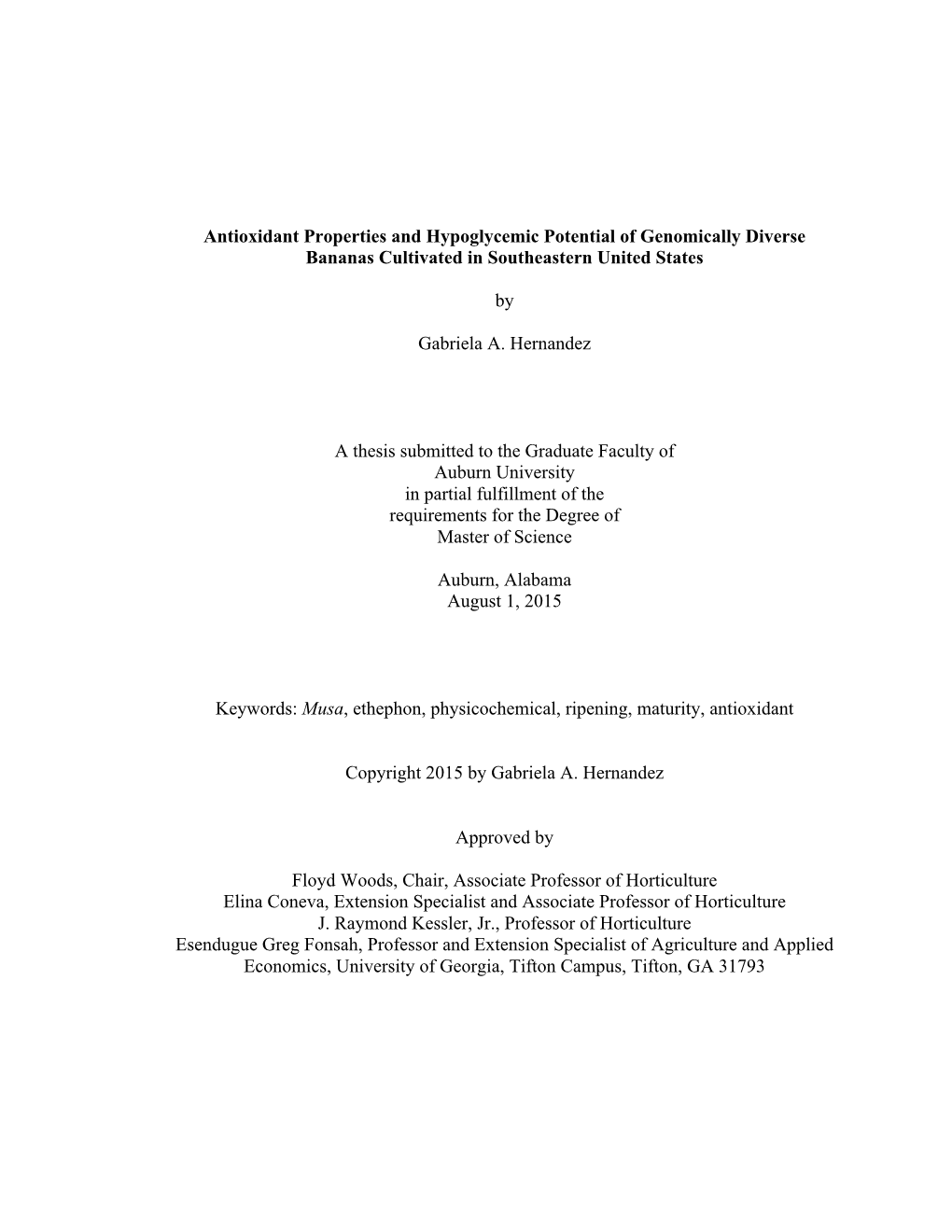 Antioxidant Properties and Hypoglycemic Potential of Genomically Diverse Bananas Cultivated in Southeastern United States