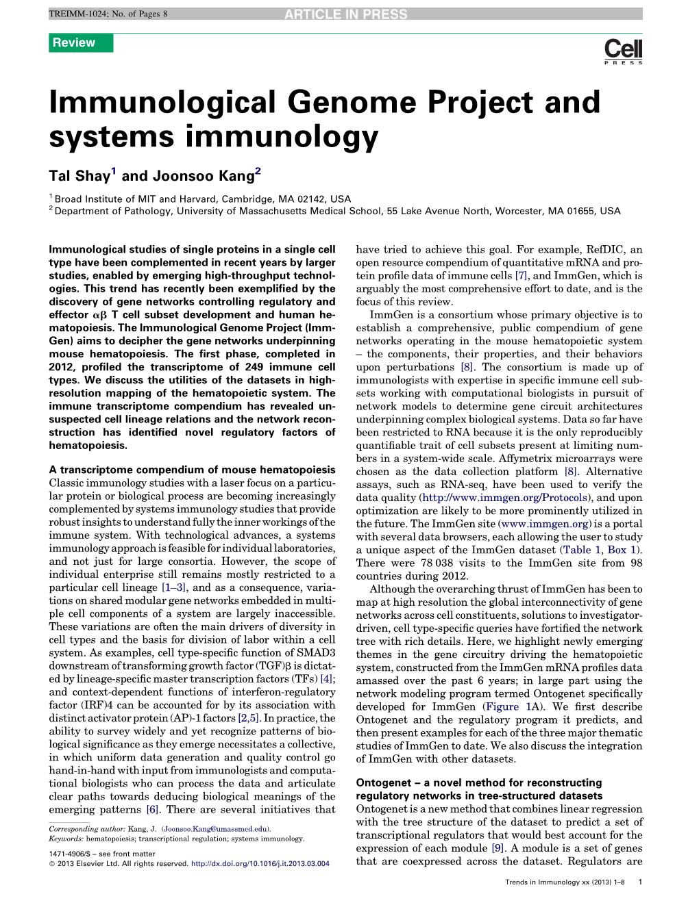 Immunological Genome Project and Systems Immunology