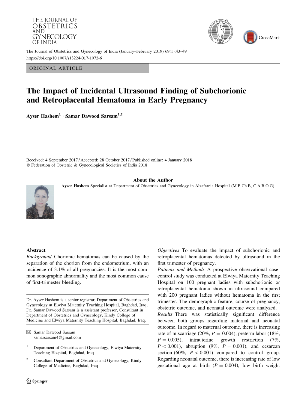 The Impact of Incidental Ultrasound Finding of Subchorionic and Retroplacental Hematoma in Early Pregnancy