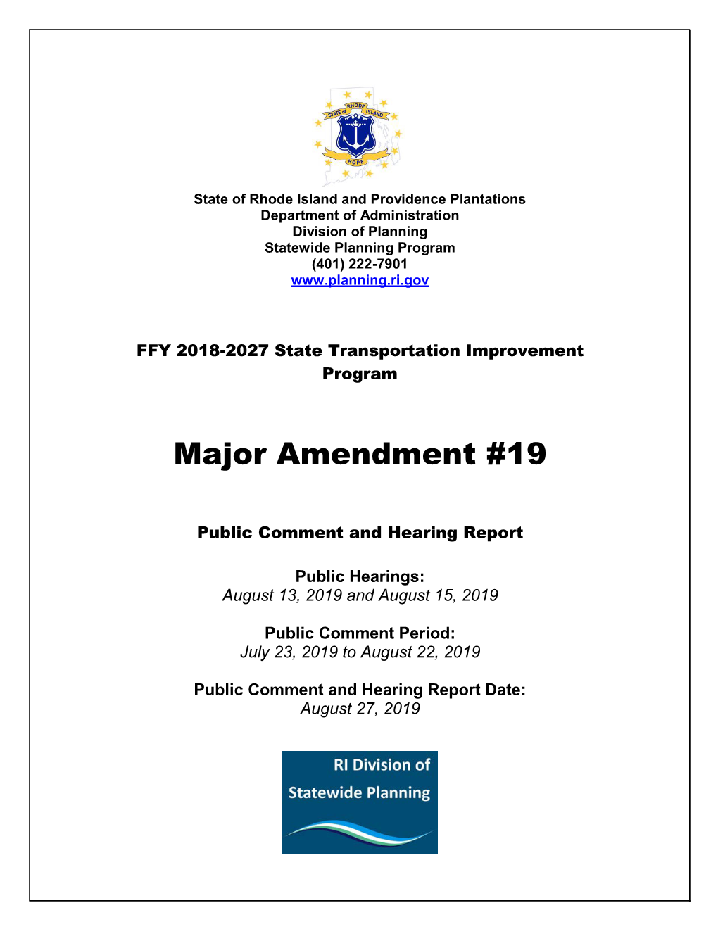 Major Amendment #19 Public Comment and Hearing Report