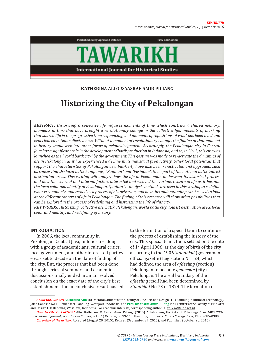 Historizing the City of Pekalongan