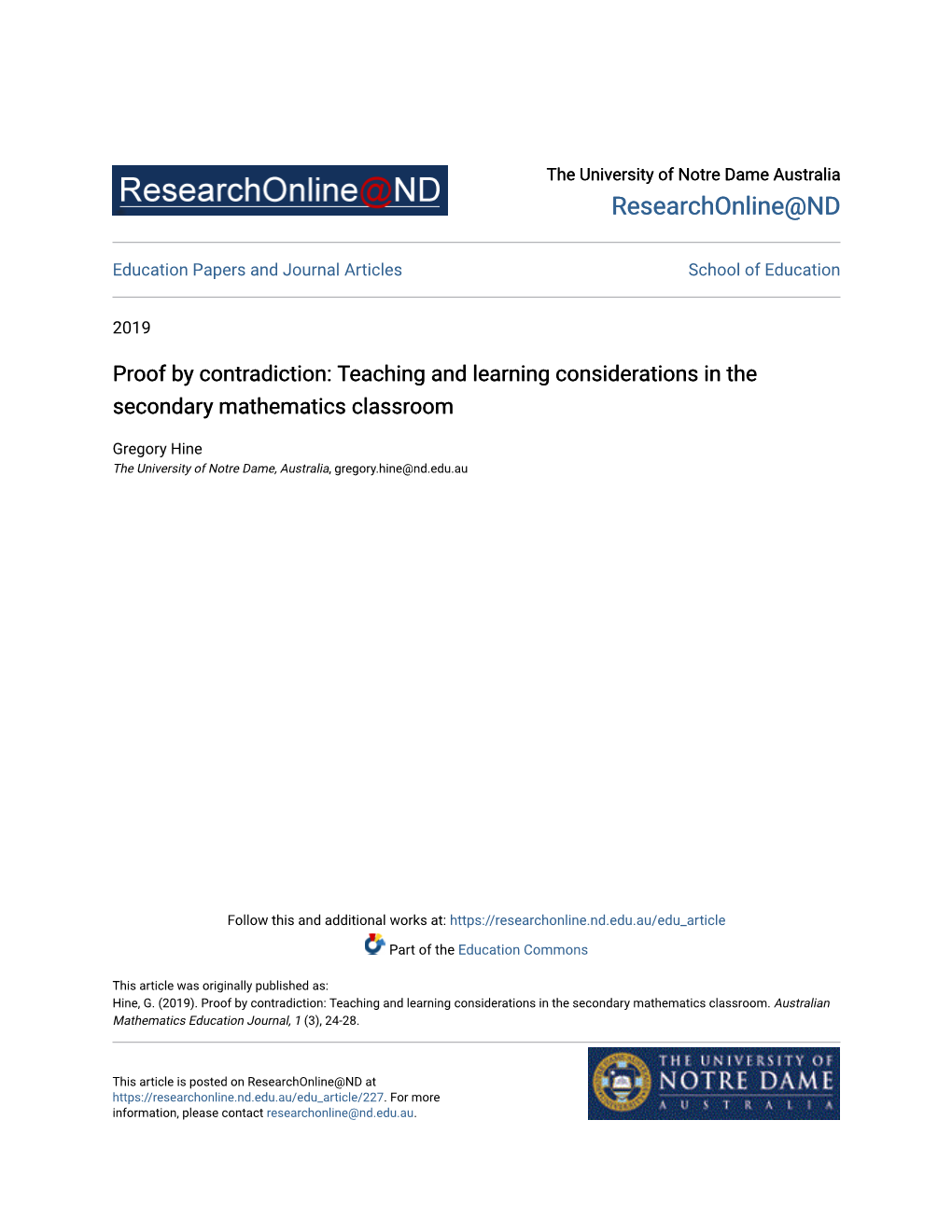 Proof by Contradiction: Teaching and Learning Considerations in the Secondary Mathematics Classroom