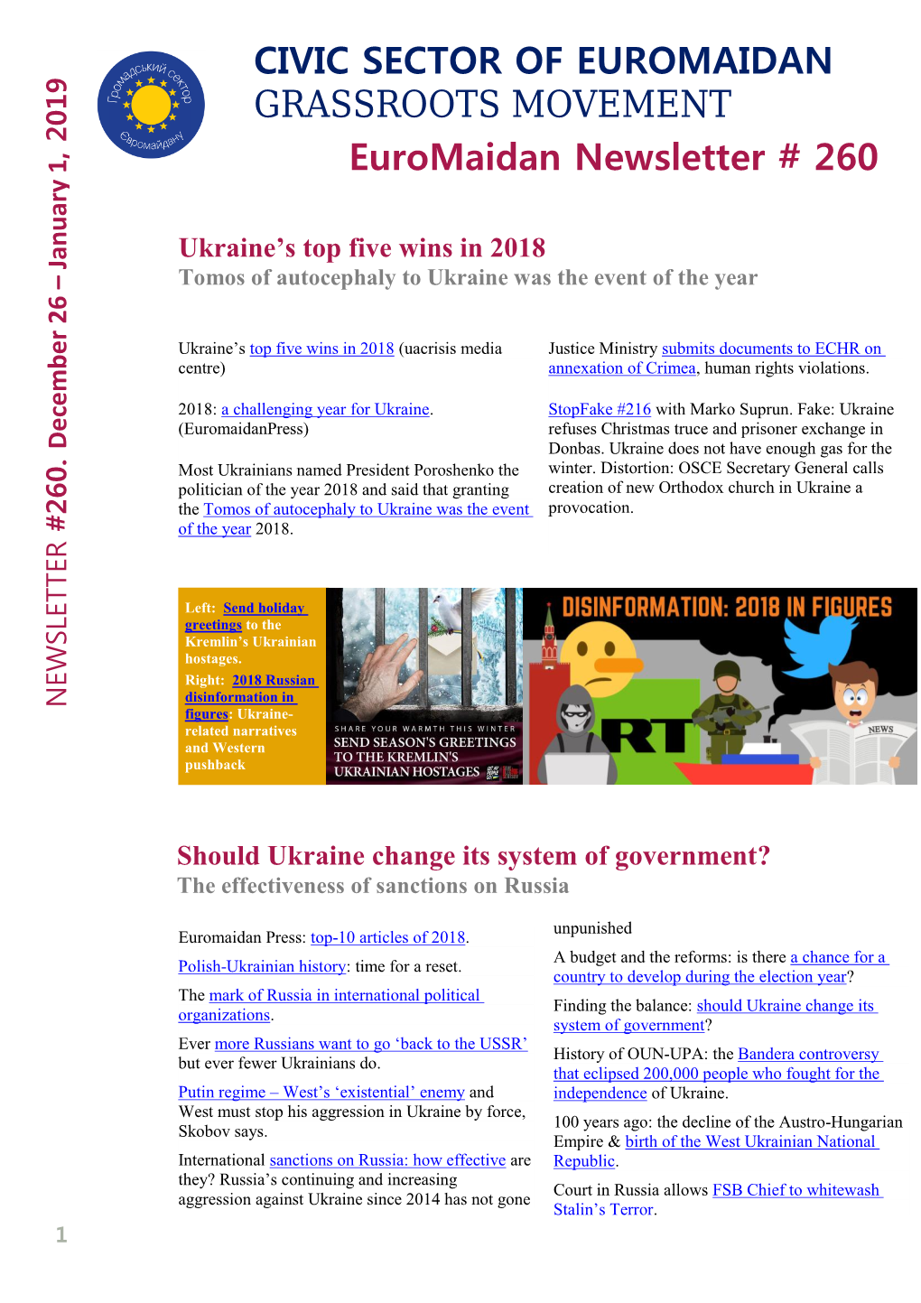 Euromaidan Newsletter # 260 CIVIC SECTOR of EUROMAIDAN