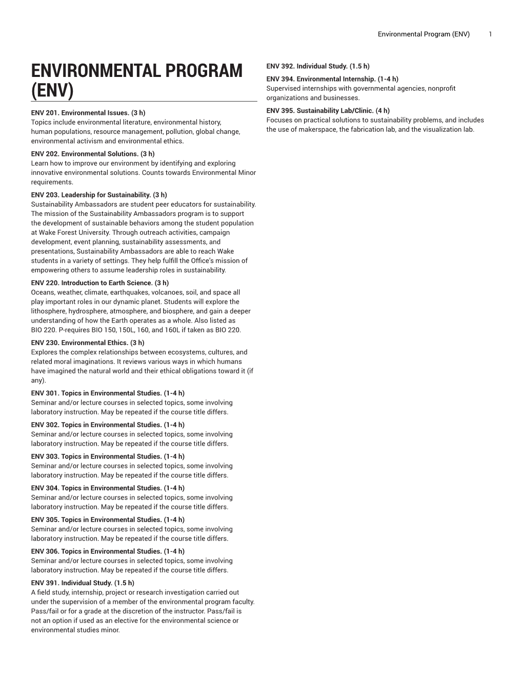 Environmental Program (ENV) 1