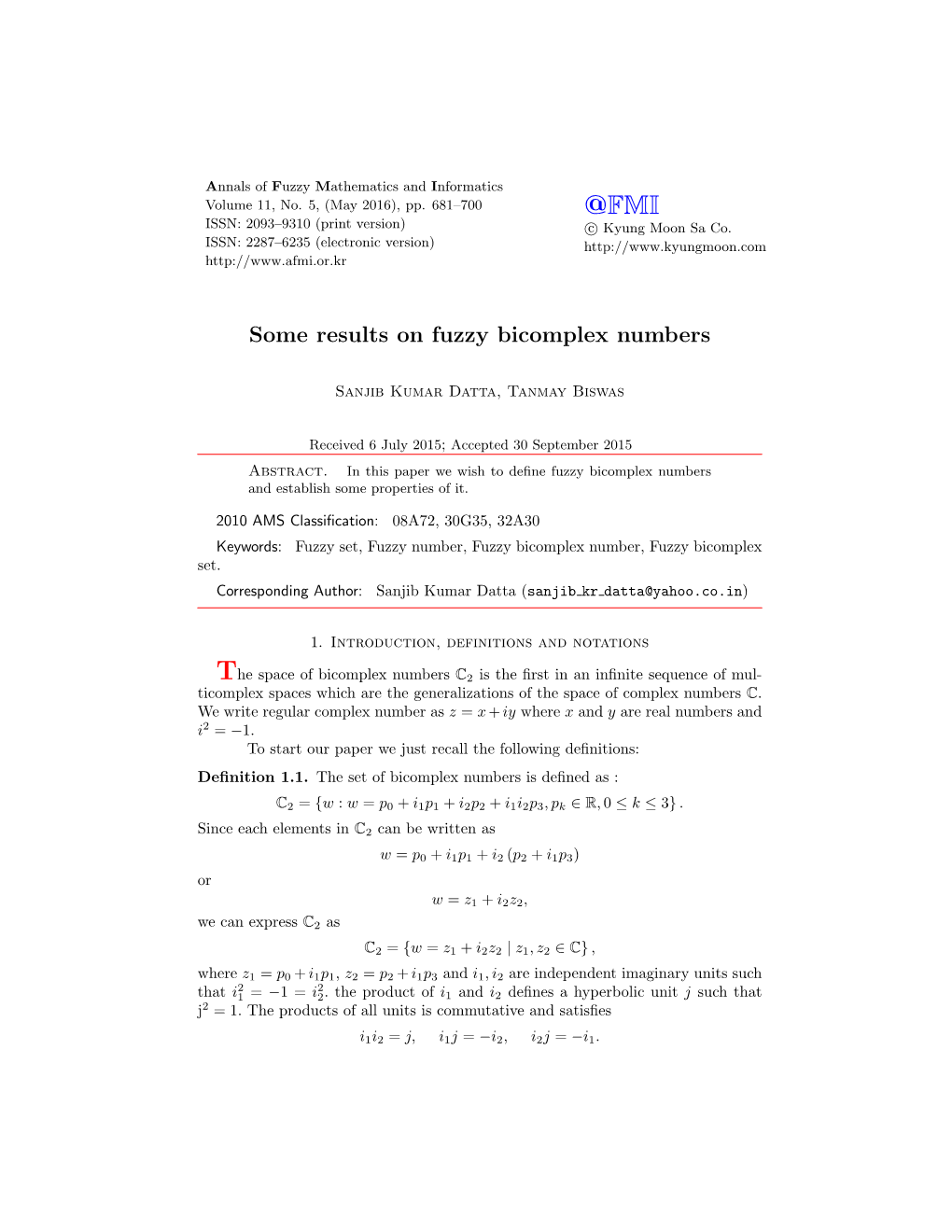 Some Results on Fuzzy Bicomplex Numbers