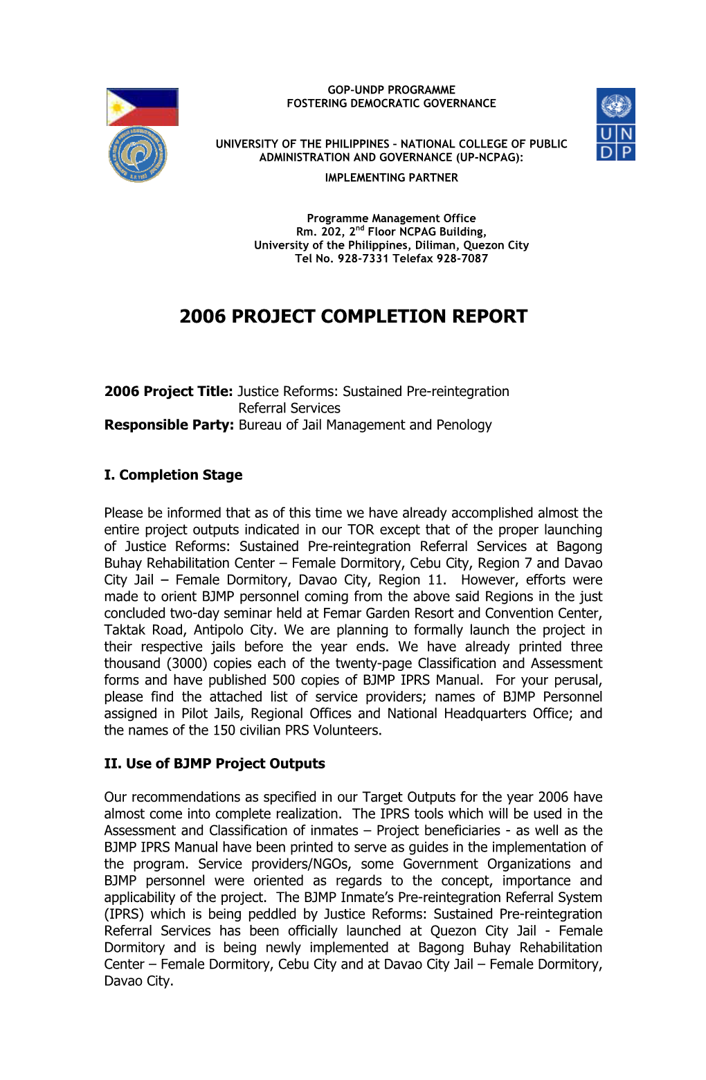 2006 Project Completion Report