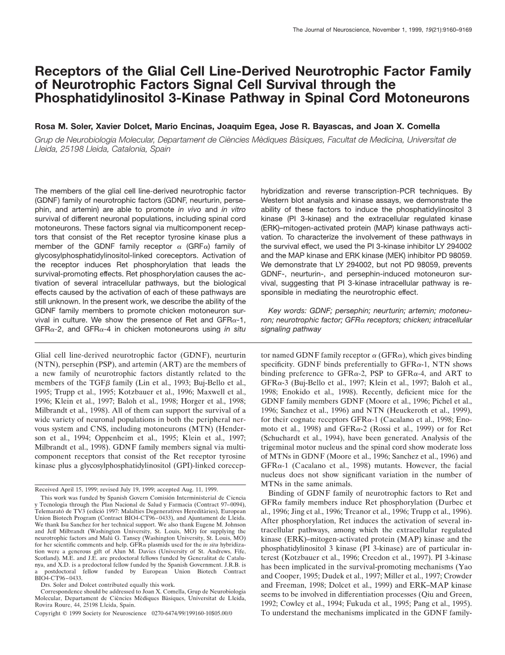 Receptors of the Glial Cell Line-Derived Neurotrophic Factor