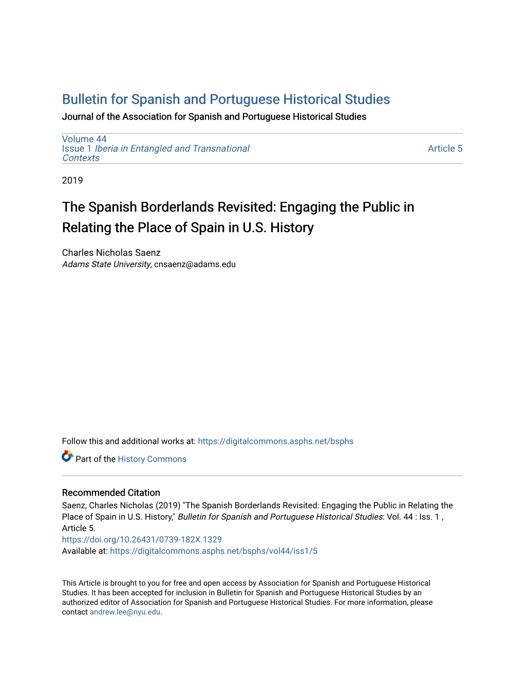 The Spanish Borderlands Revisited: Engaging the Public in Relating the Place of Spain in U.S