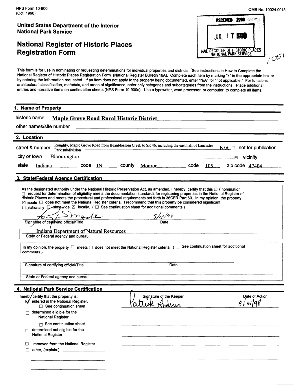 JUL I T National Register of Historic Places NAT REGISTER of HISTORIC PLACES Registration Form WI NATIONAL PARK SERVICE