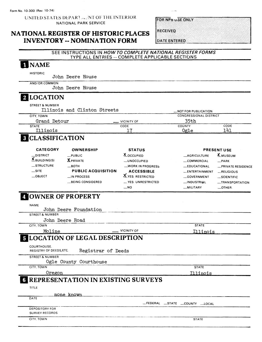 National Register of Historic Places Inventory -- Nomination Form