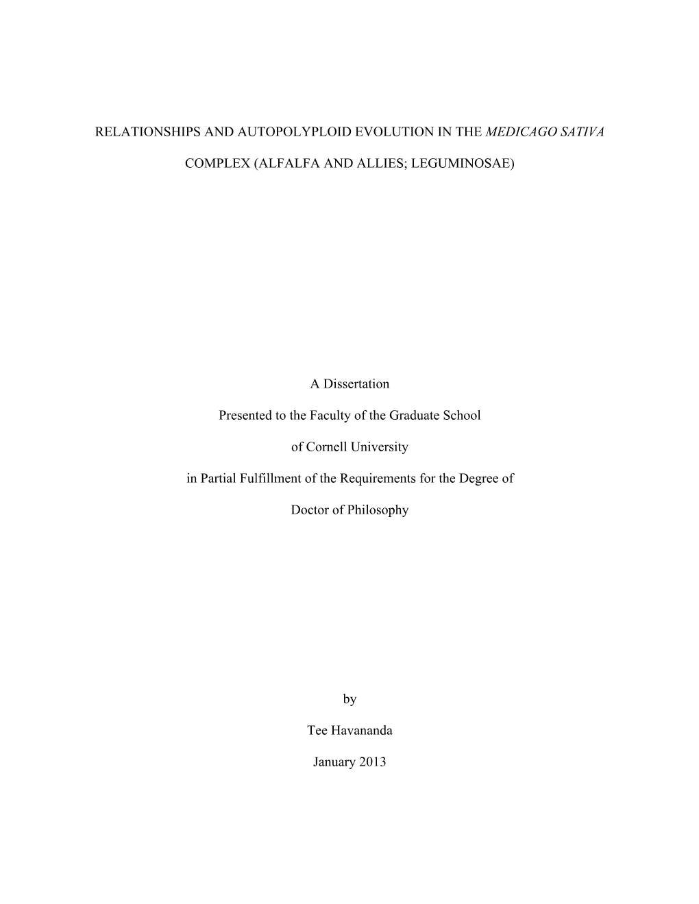 Relationships and Autopolyploid Evolution in the Medicago Sativa