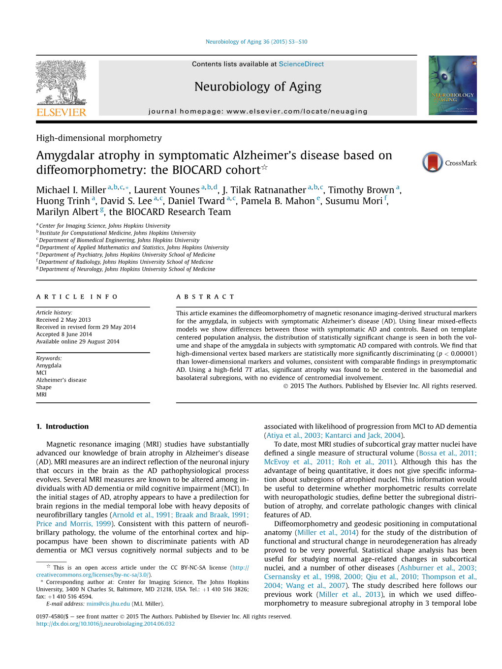 Amygdalar Atrophy in Symptomatic Alzheimer's Disease Based on Diffeomorphometry