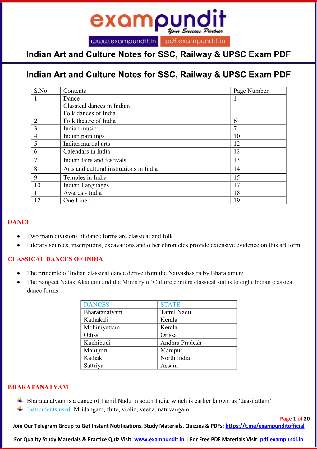Indian Art and Culture Notes for SSC, Railway & UPSC