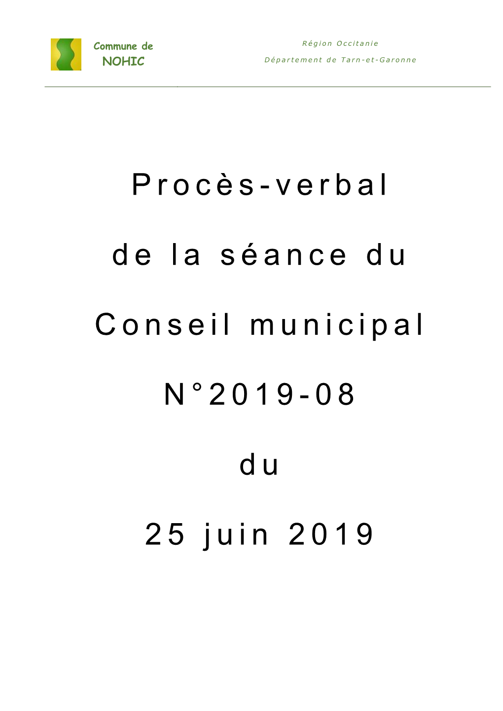 Procès-Verbal De La Séance Du Conseil Municipal N°2019