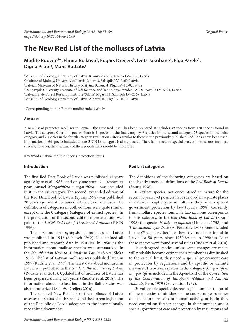 The New Red List of the Molluscs of Latvia