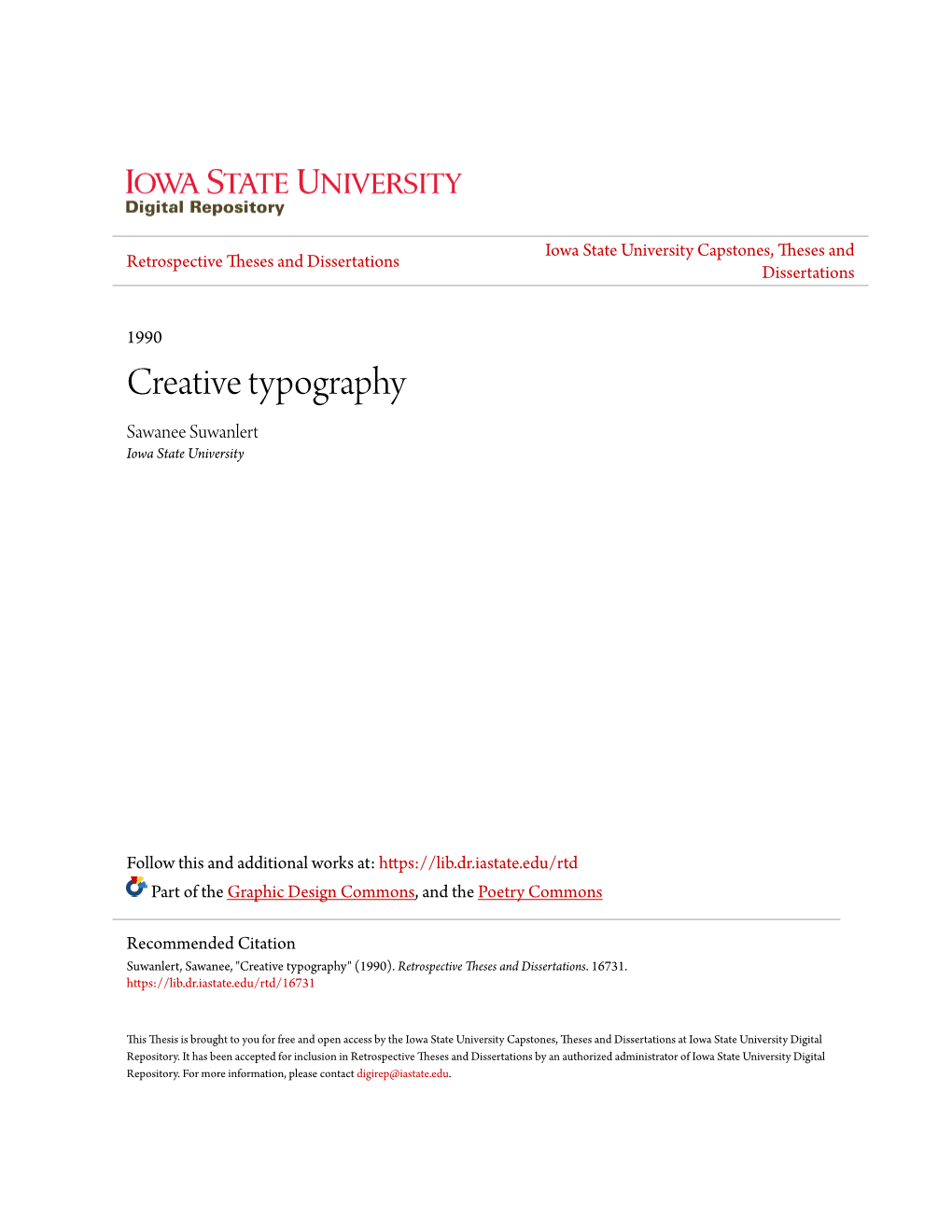Creative Typography Sawanee Suwanlert Iowa State University
