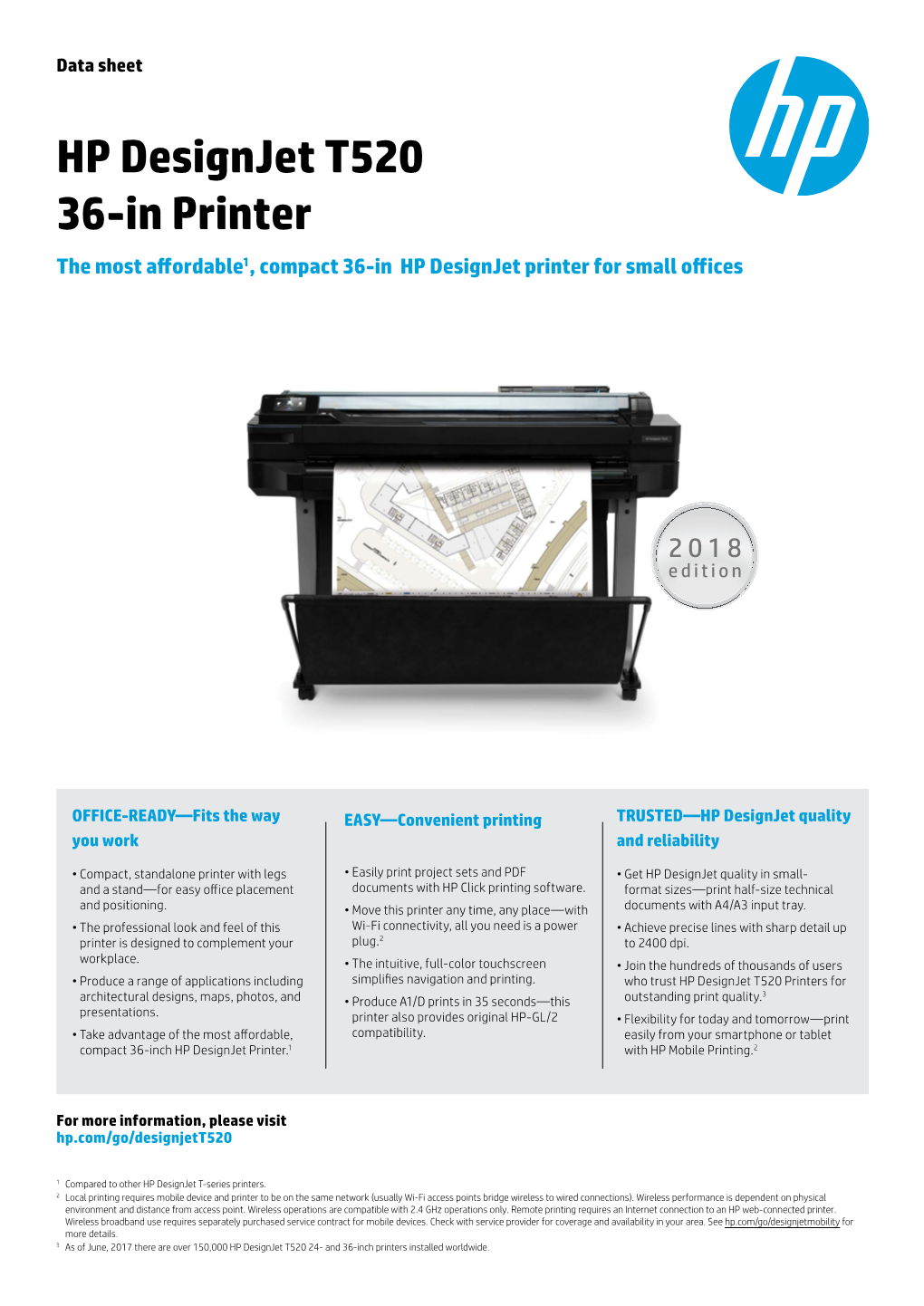 HP Designjet T520 36-In Printer the Most Affordable1, Compact 36-In HP Designjet Printer for Small Offices