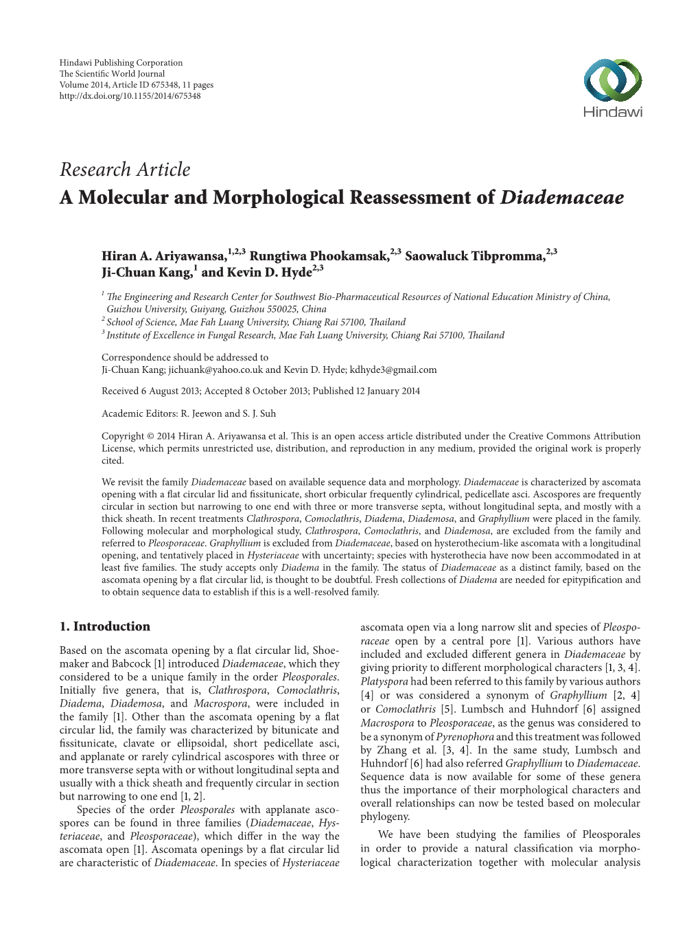 A Molecular and Morphological Reassessment of Diademaceae