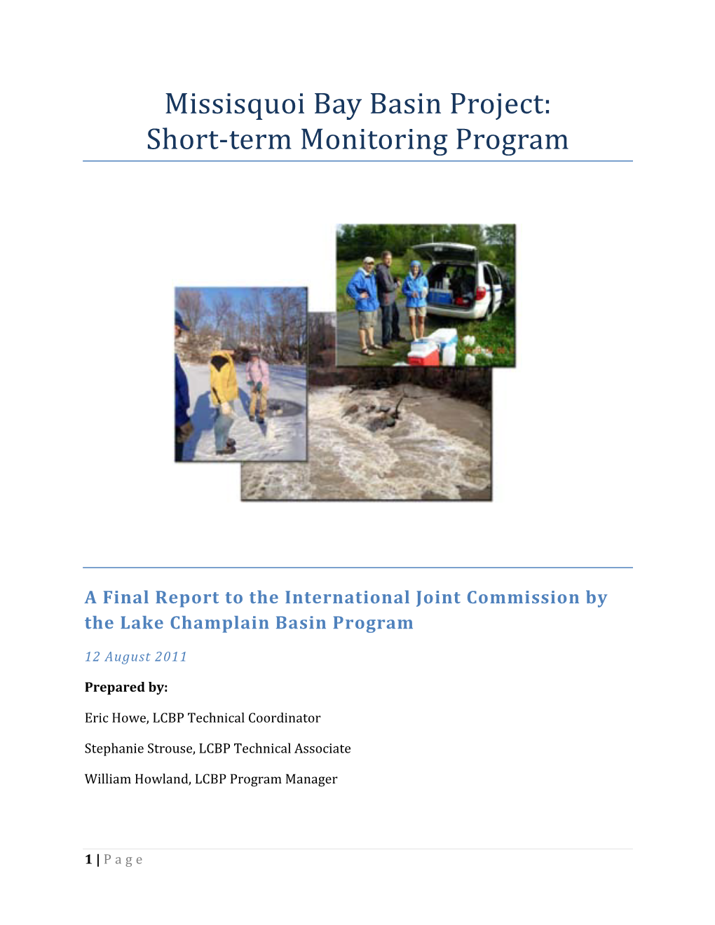 Missisquoi Bay Basin Project: Short-Term Monitoring Program