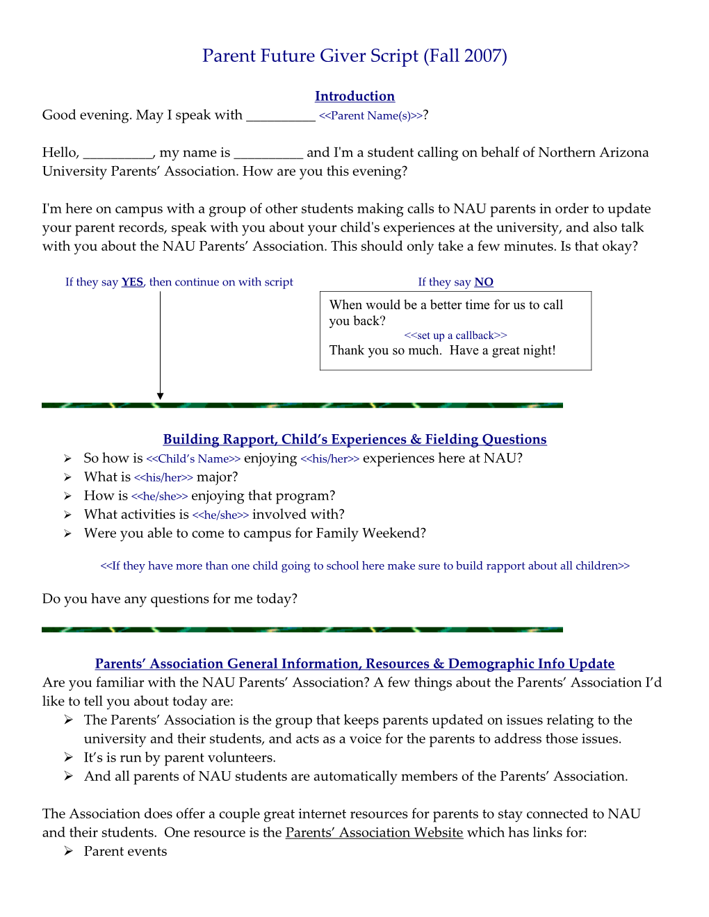 Parent Future Giver Script (Fall 2007)