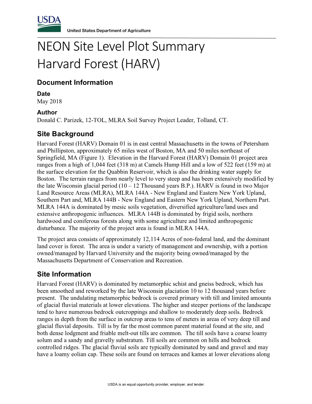 NEON Site Level Plot Summary Harvard Forest (HARV)