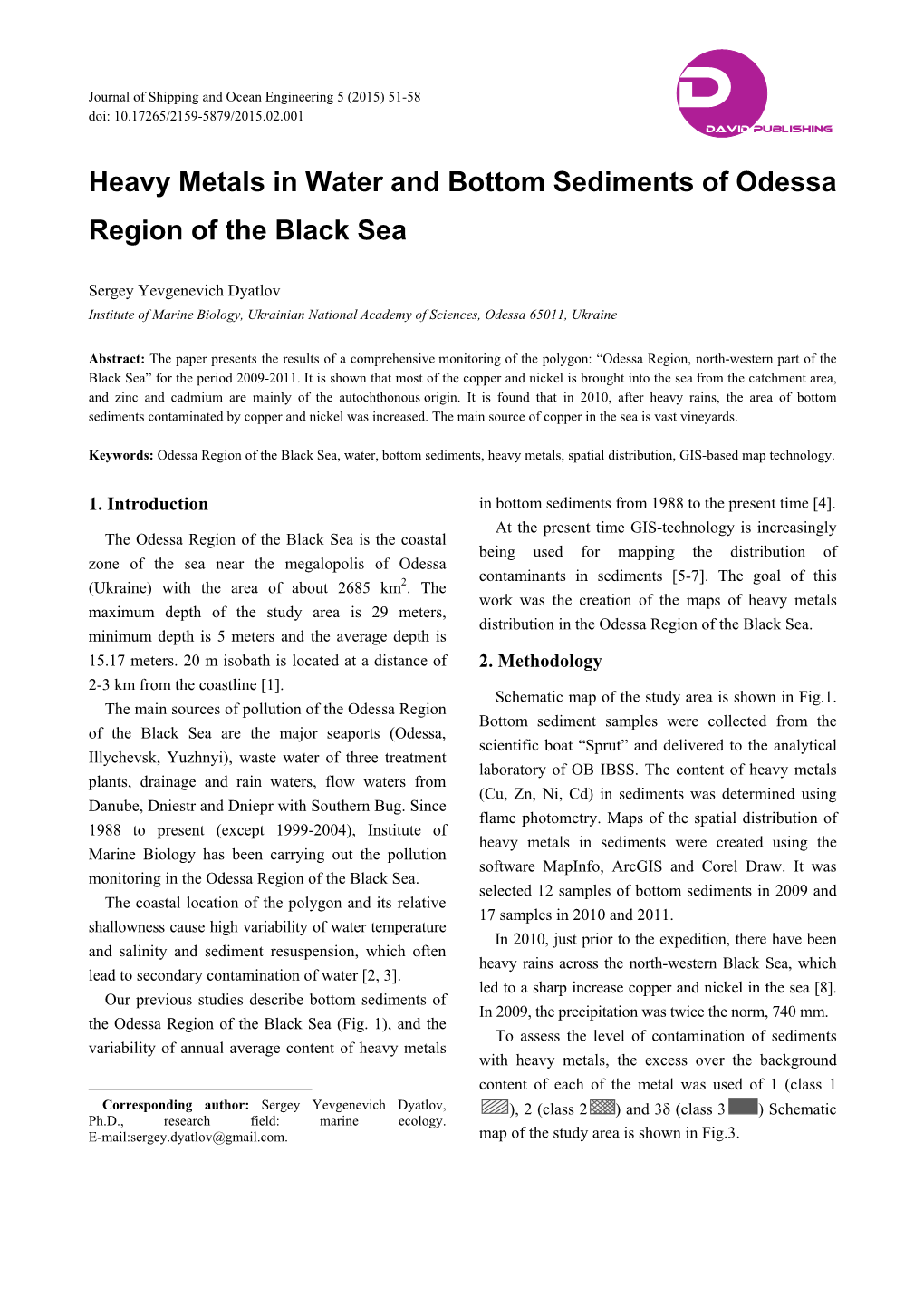 Heavy Metals in Water and Bottom Sediments of Odessa Region of the Black Sea