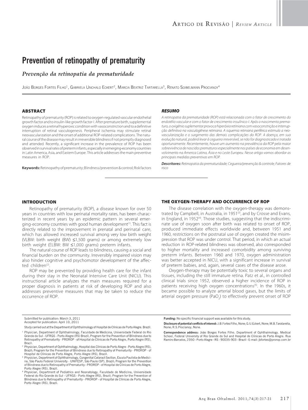 Prevention of Retinopathy of Prematurity
