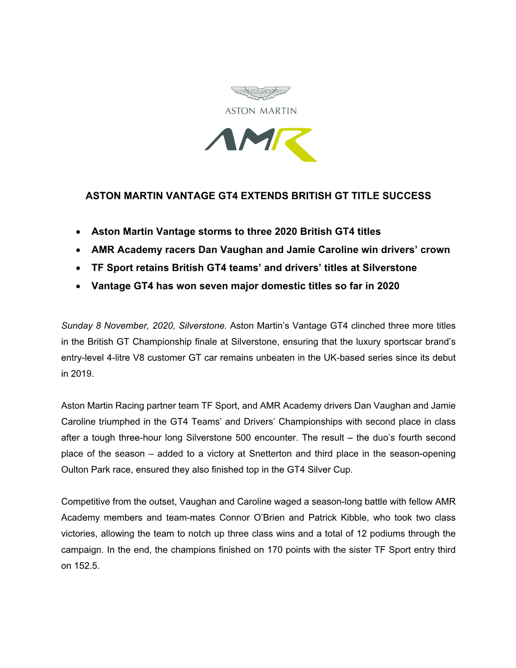 Aston Martin Vantage Gt4 Extends British Gt Title Success