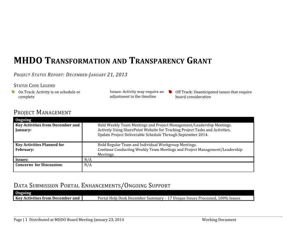 MHDO Transformation and Transparency Grant