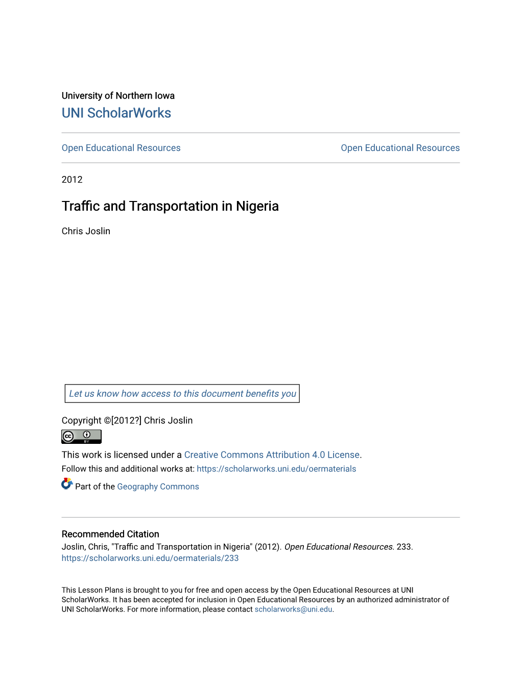 Traffic and Transportation in Nigeria