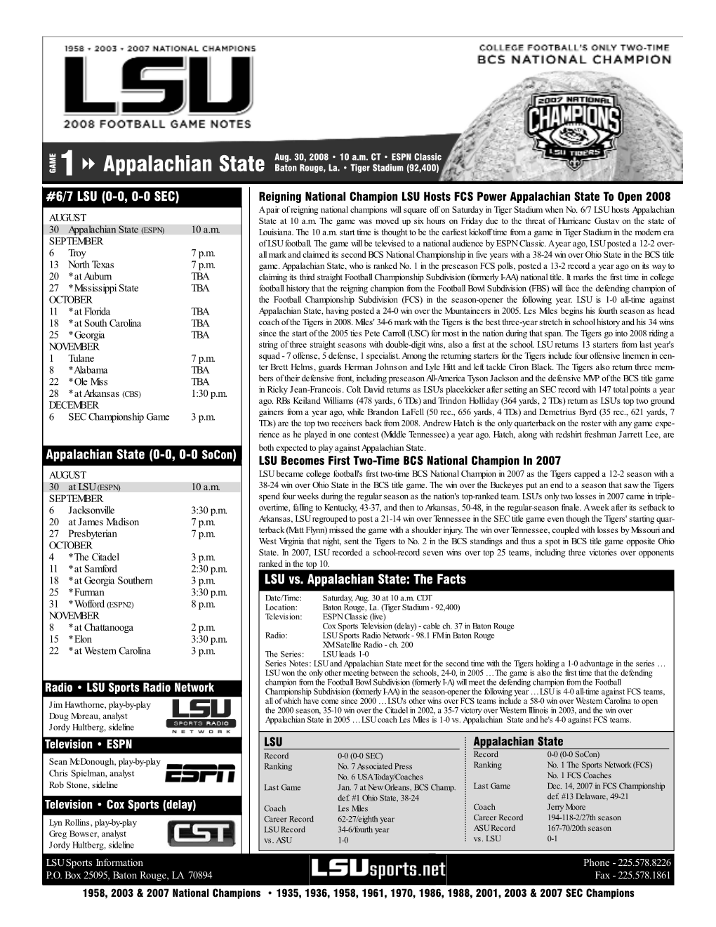 Game 1 Notes Vs Appalachian State