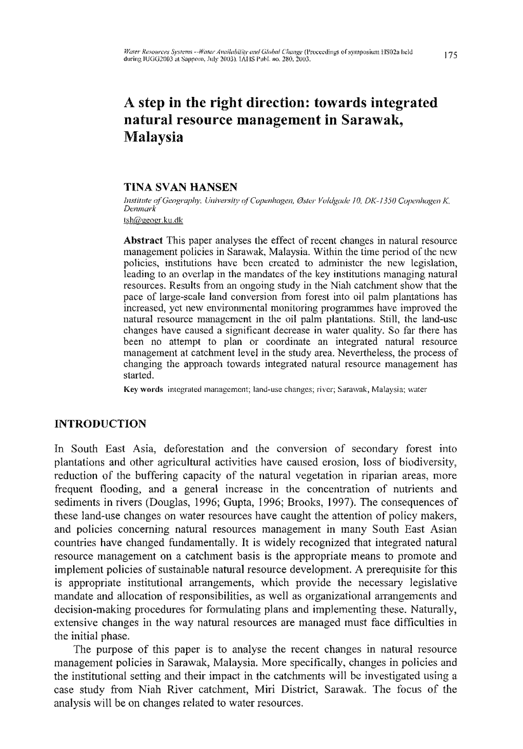 Towards Integrated Natural Resource Management in Sarawak, Malaysia